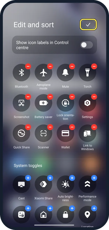 Android screenshot: Tap the tick to save