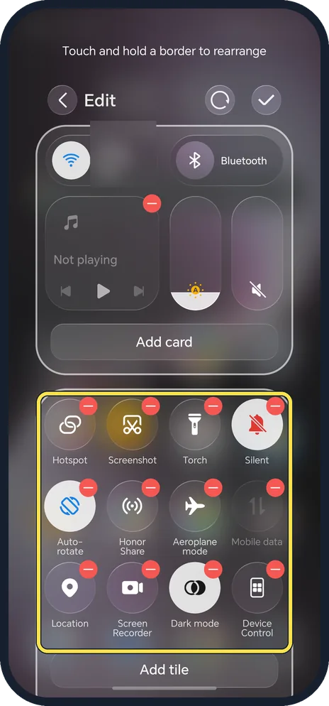 Android screenshot: Rearrange or remove tiles