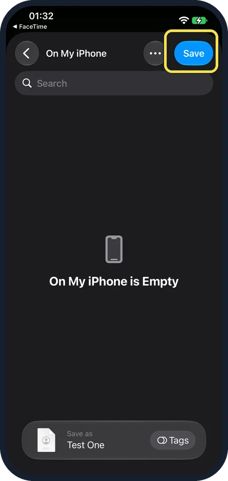 iPhone screen: Tap Save