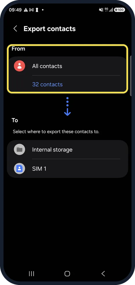 Android screenshot: Check what will be exported