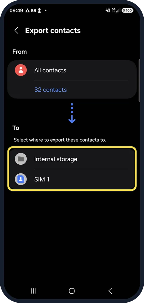 Android screenshot: Choose where to save them