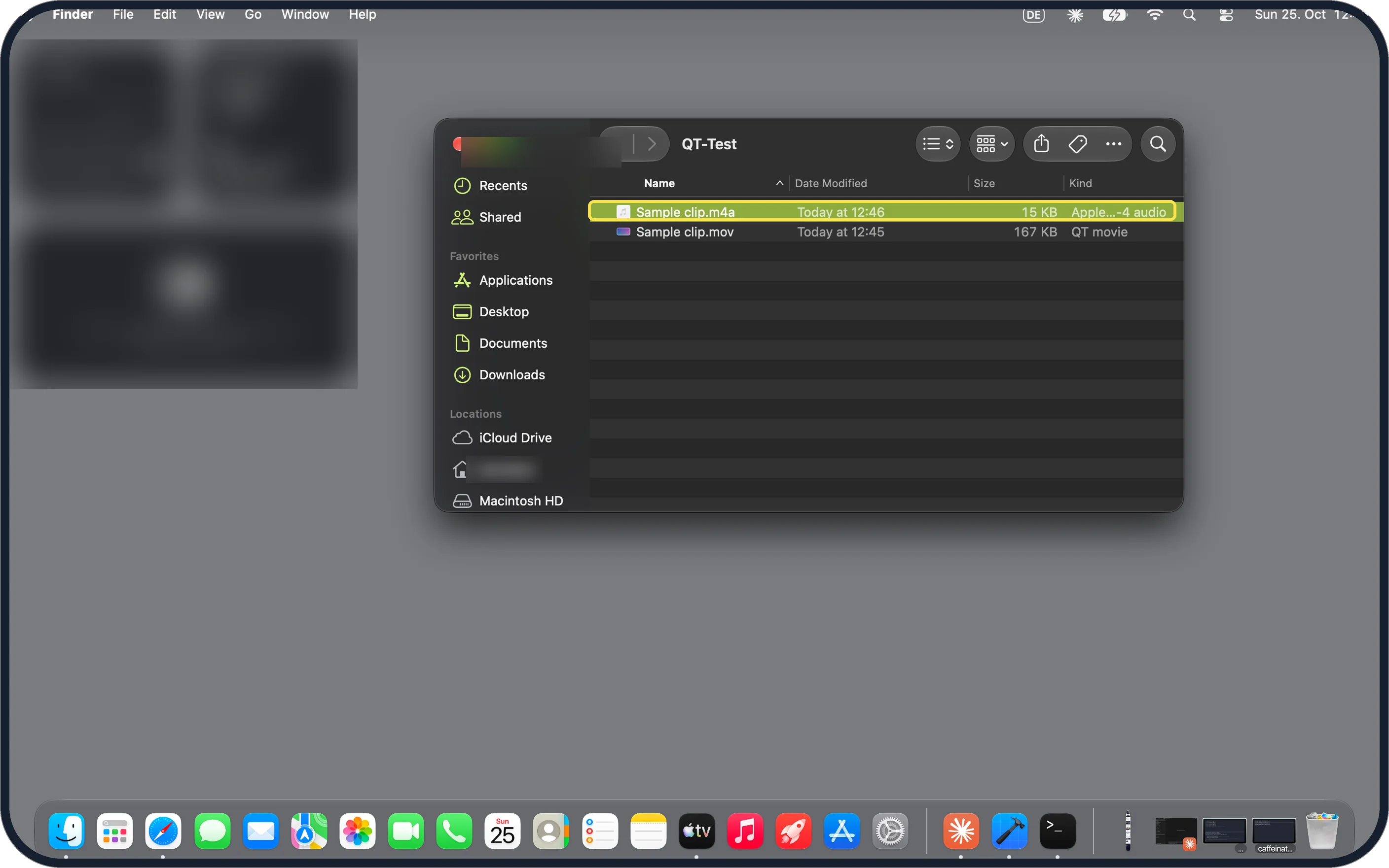Mac screenshot: Find the .m4a file