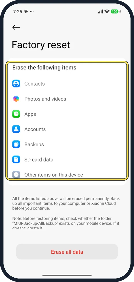 Android screenshot: Read what is erased