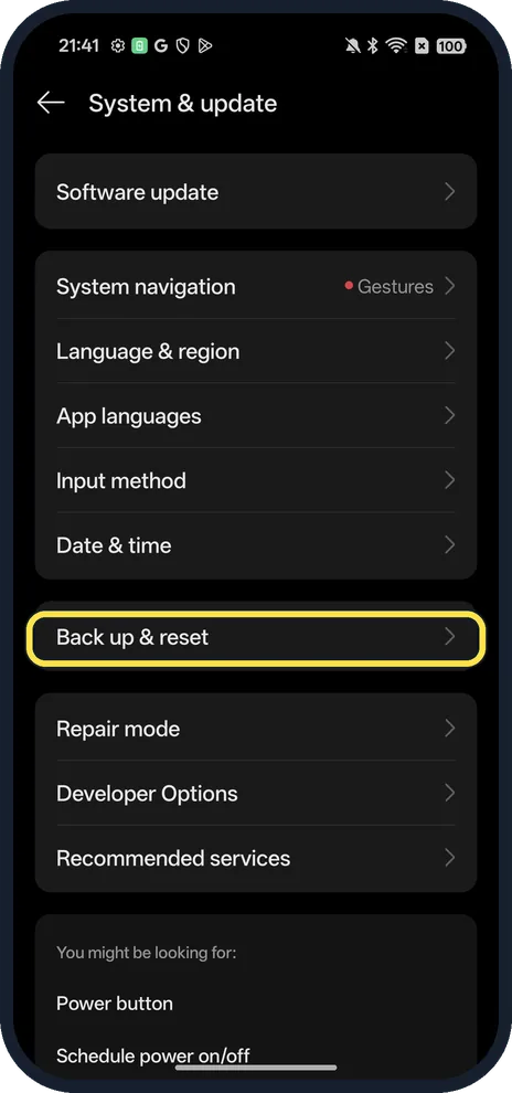 Screenshot from the guide: How to factory reset an OPPO phone (ColorOS 16)