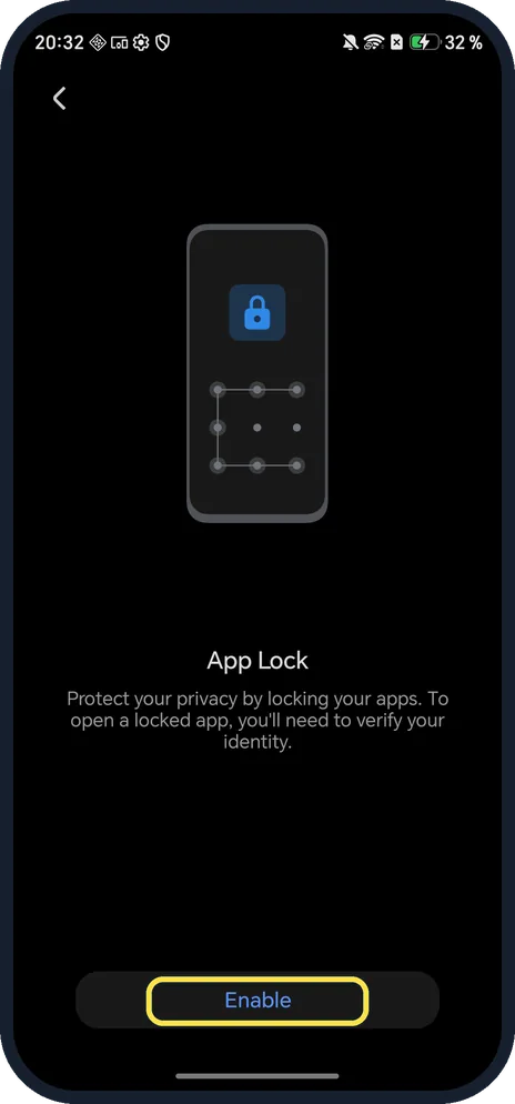 Android screenshot: Tap Enable