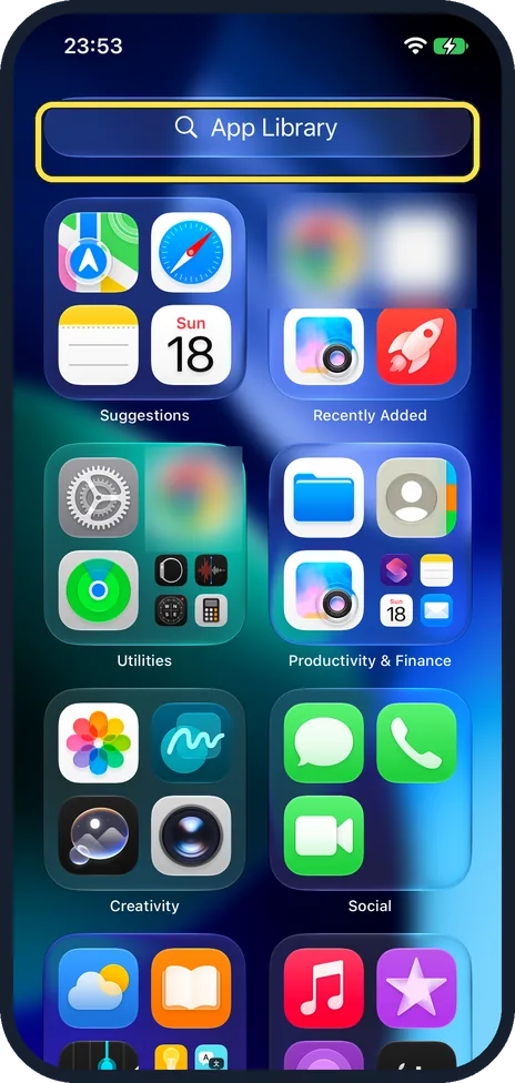 Screenshot from the guide: How to find apps in the App Library on an iPhone (iOS 27)