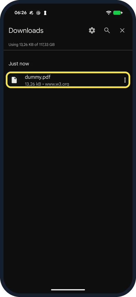 Android screenshot: Find the file