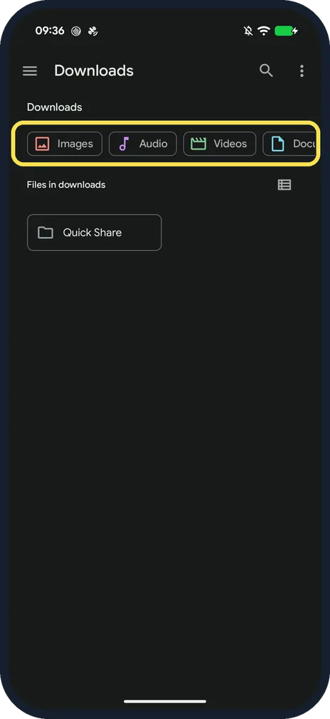 Android screenshot: Or look in the Files app
