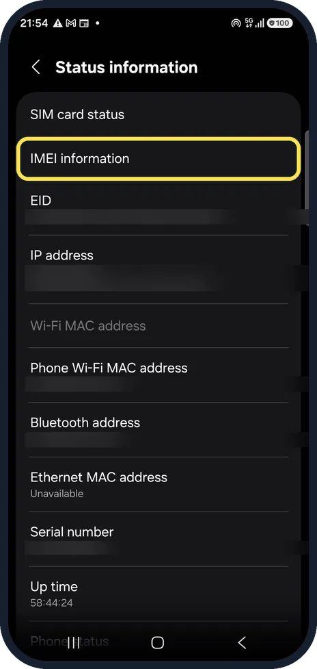 Android screenshot: More detail in Status information
