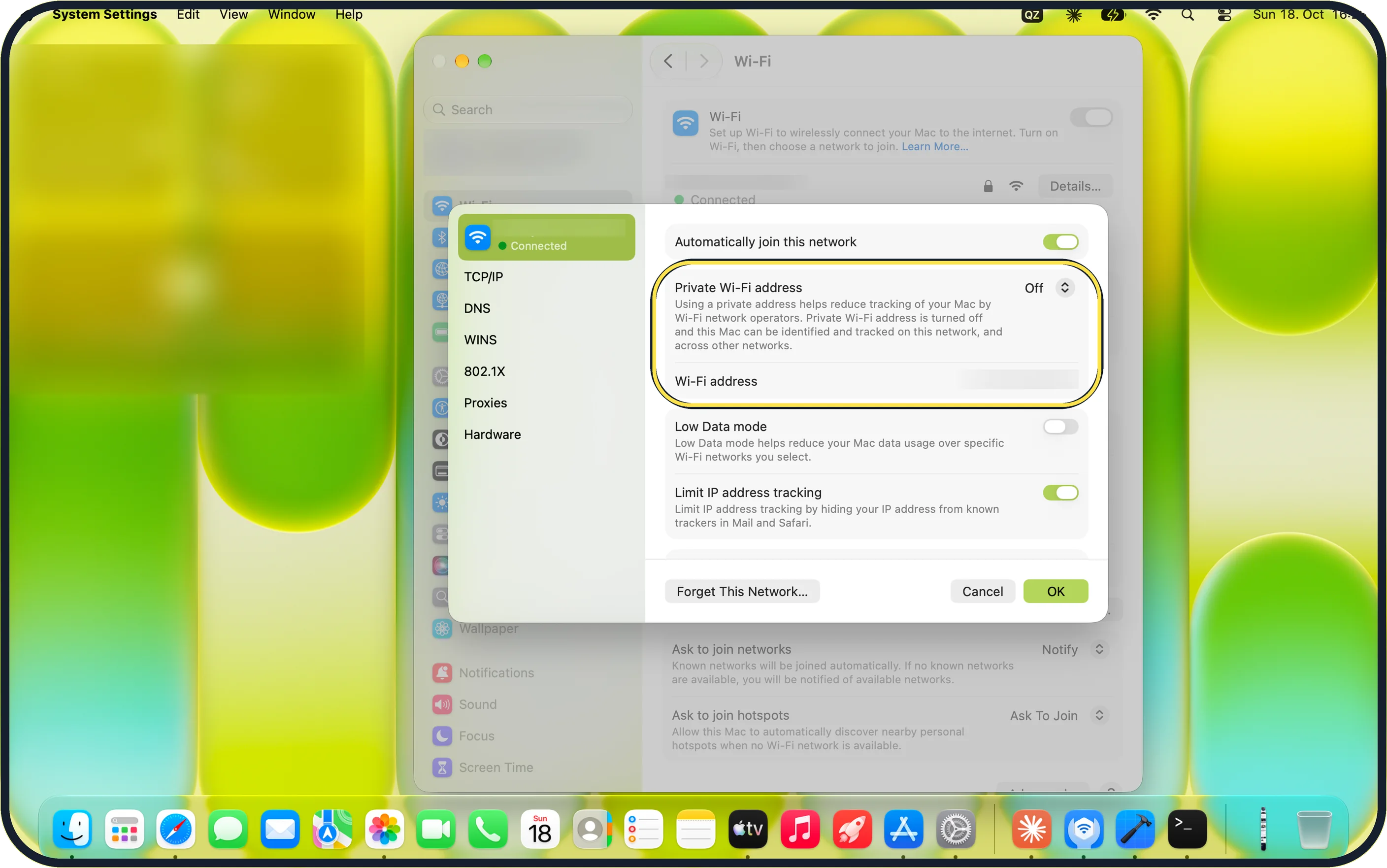 Mac screenshot: Private Wi-Fi address