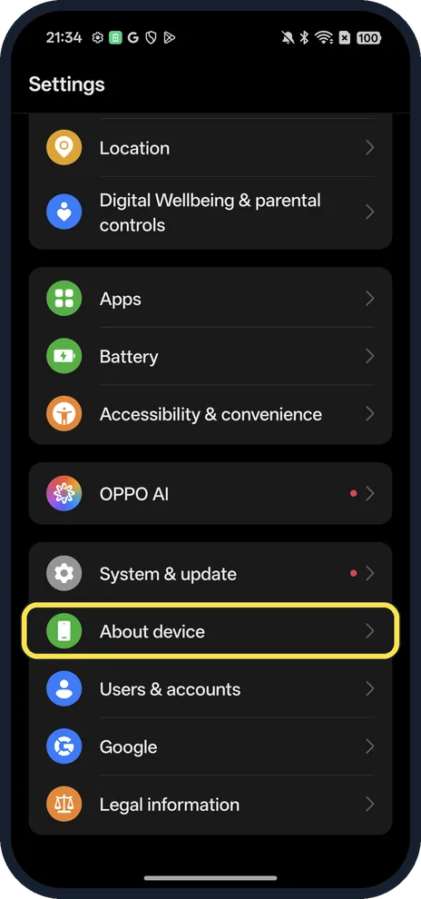 Screenshot from the guide: How to find your OPPO model and ColorOS version