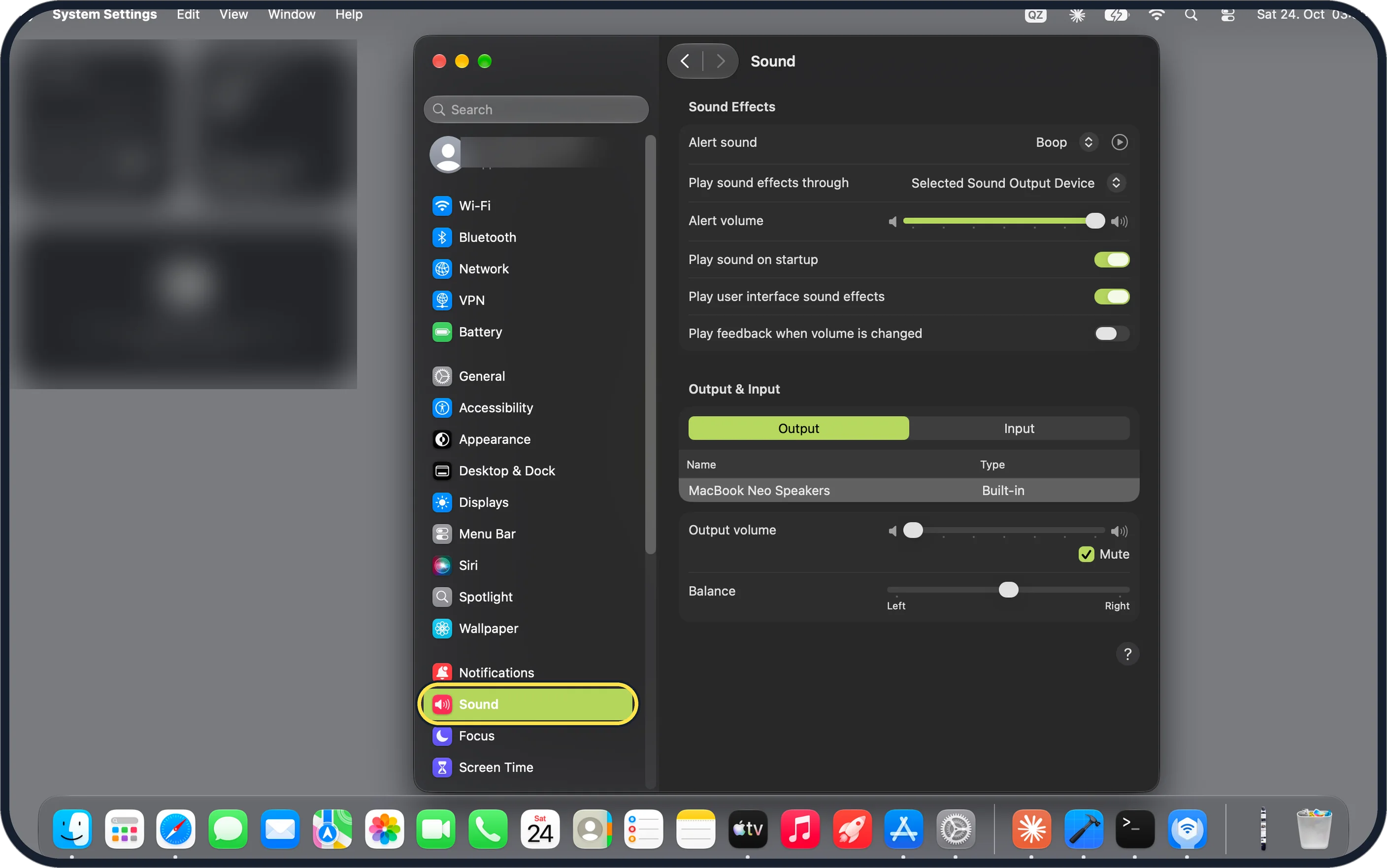 Mac screenshot: Click Sound in the sidebar