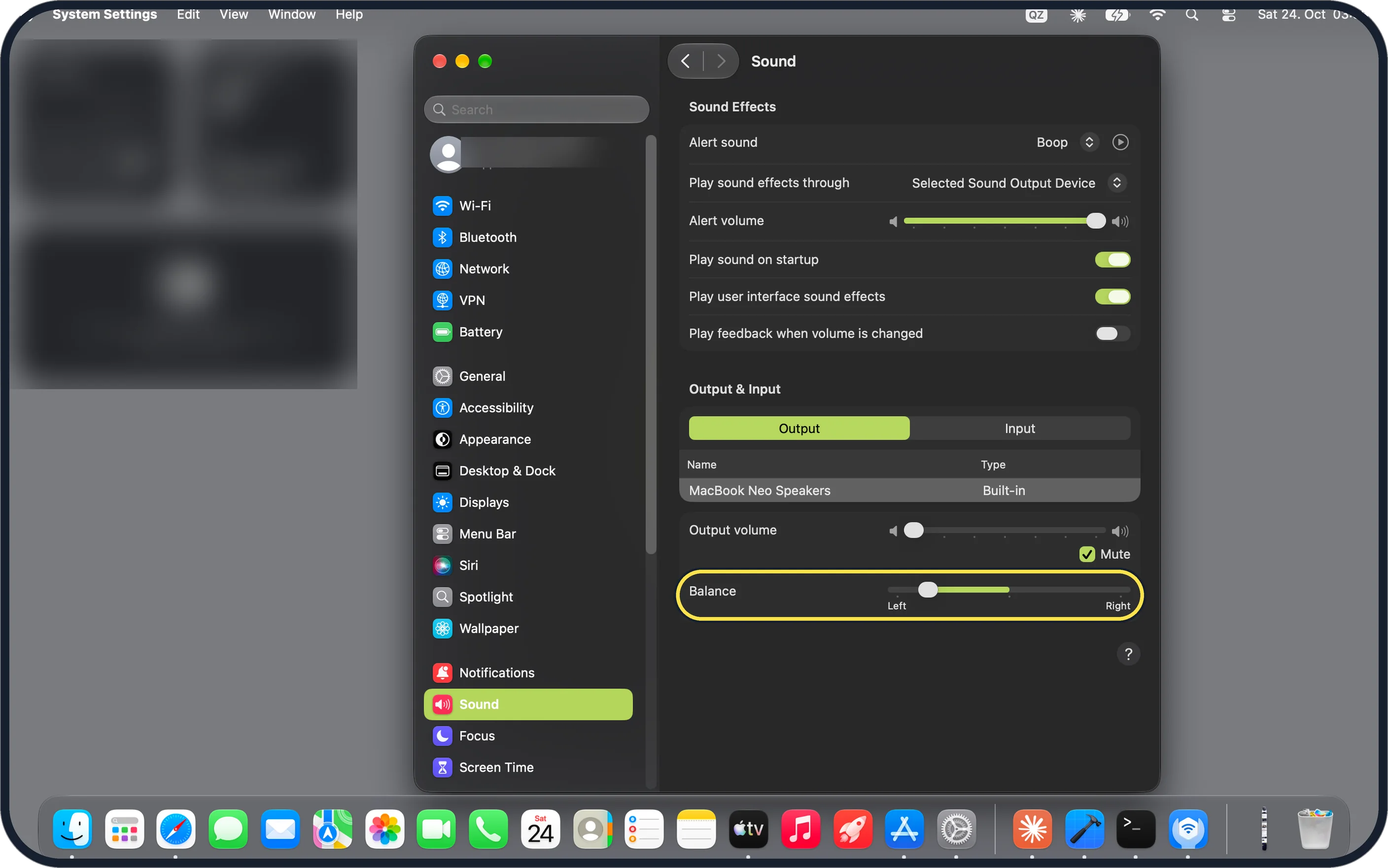 Mac screenshot: Drag Balance to the middle