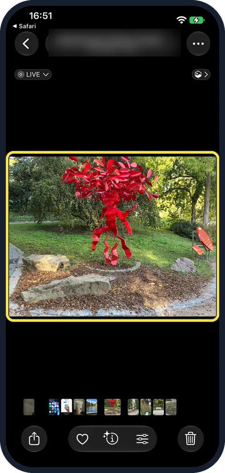 iPhone screen: Find the saved photo