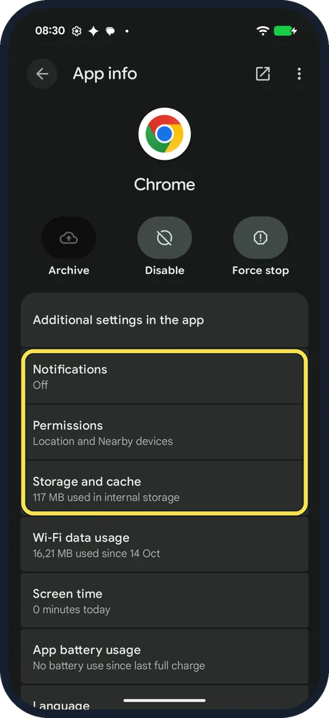 Android screenshot: Other fixes on the same page