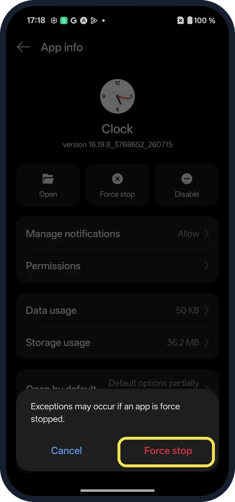 Android screenshot: Confirm or cancel