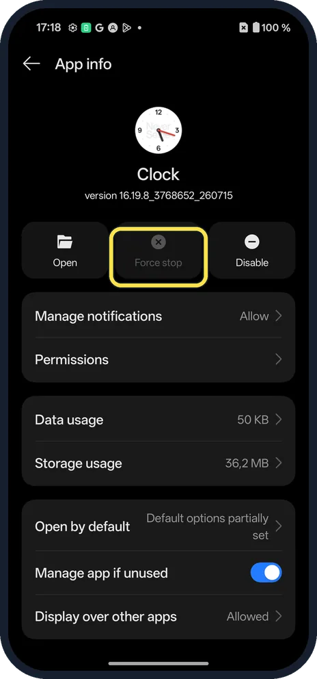 Android screenshot: Check that it stopped