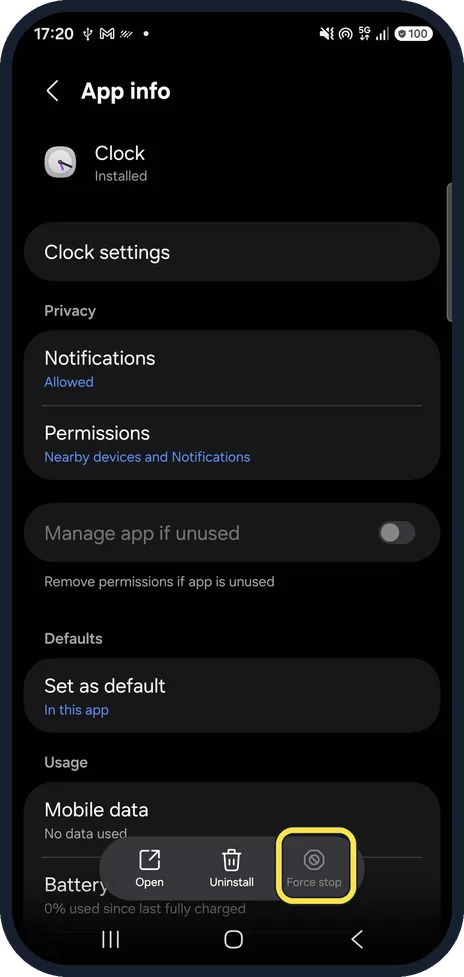 Android screenshot: Check that it stopped