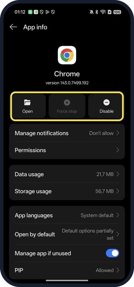 Android screenshot: Check it stopped
