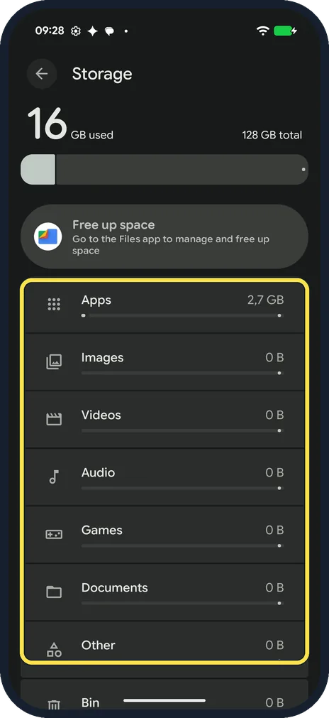 Android screenshot: See what takes the space