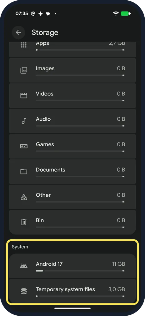Android screenshot: Check System