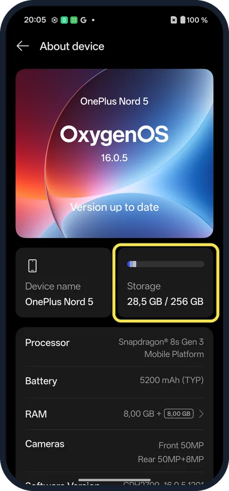 Android screenshot: Tap the Storage tile