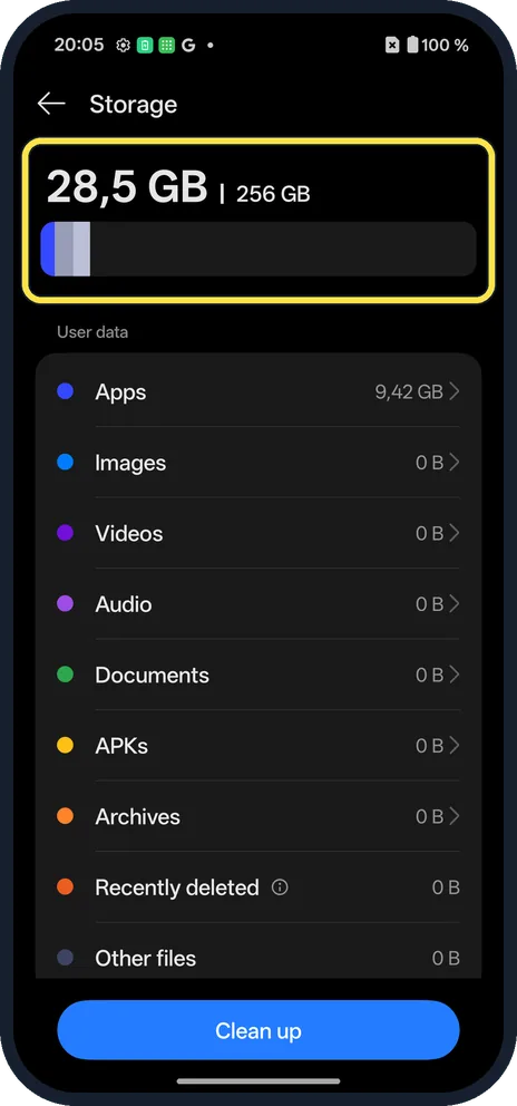 Android screenshot: See what uses space