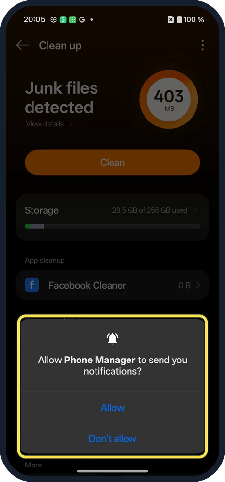 Android screenshot: First time: a notifications prompt