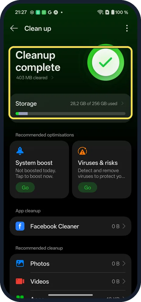Android screenshot: Check the result