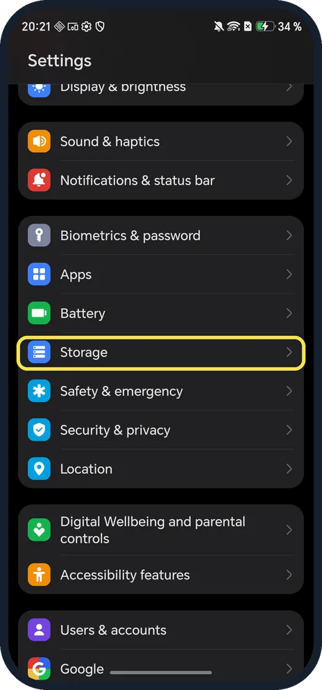 Android screenshot: Open Storage