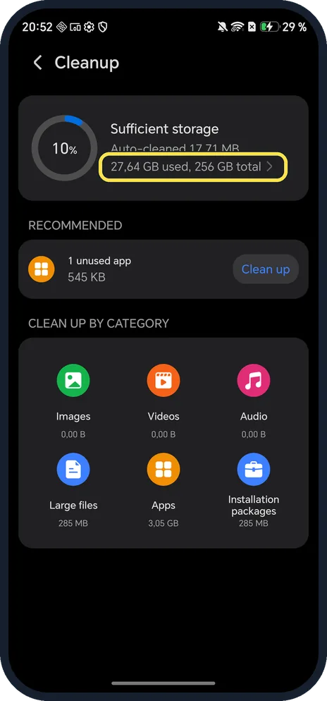 Android screenshot: Check what is left