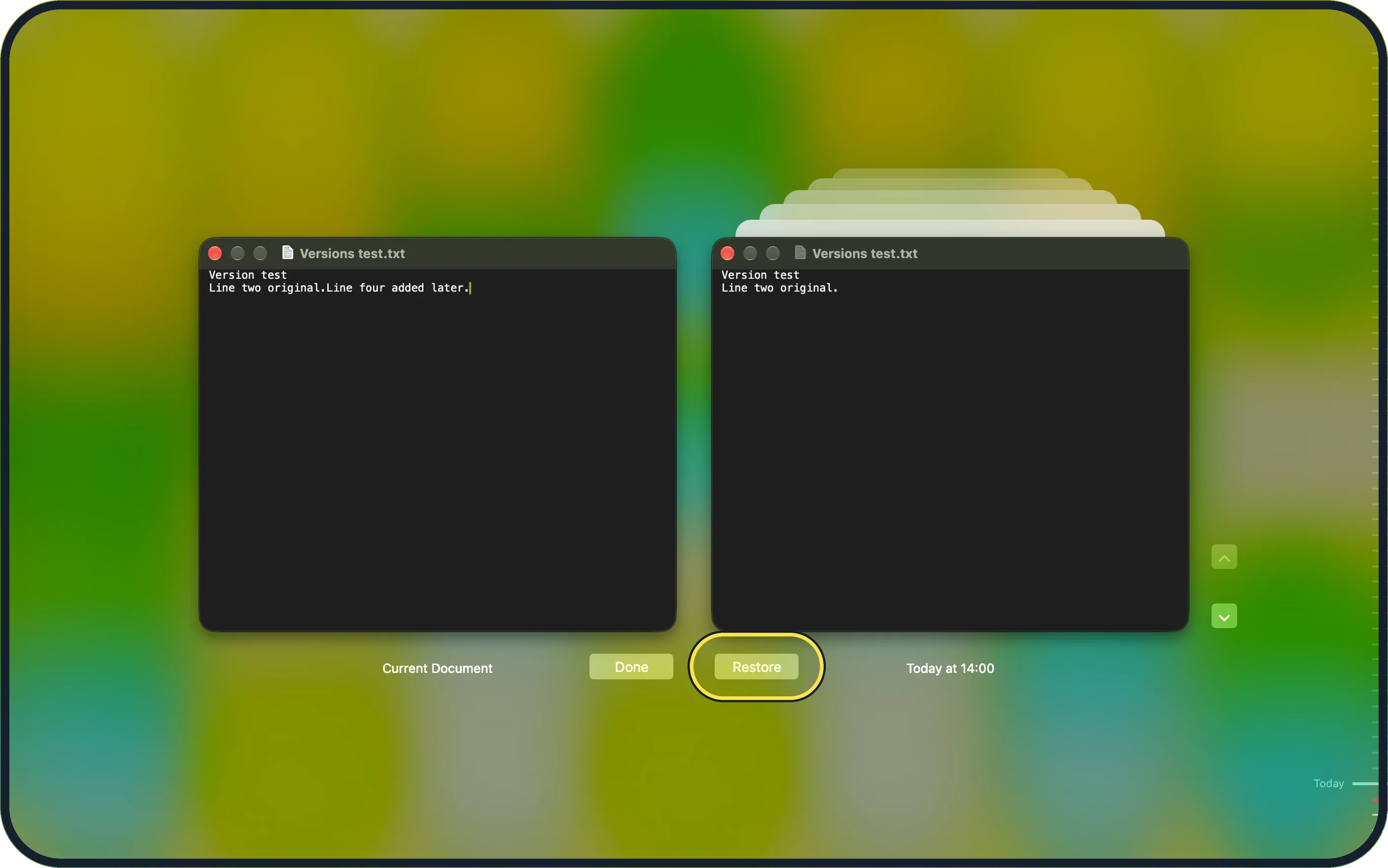 Mac screenshot: Click Restore