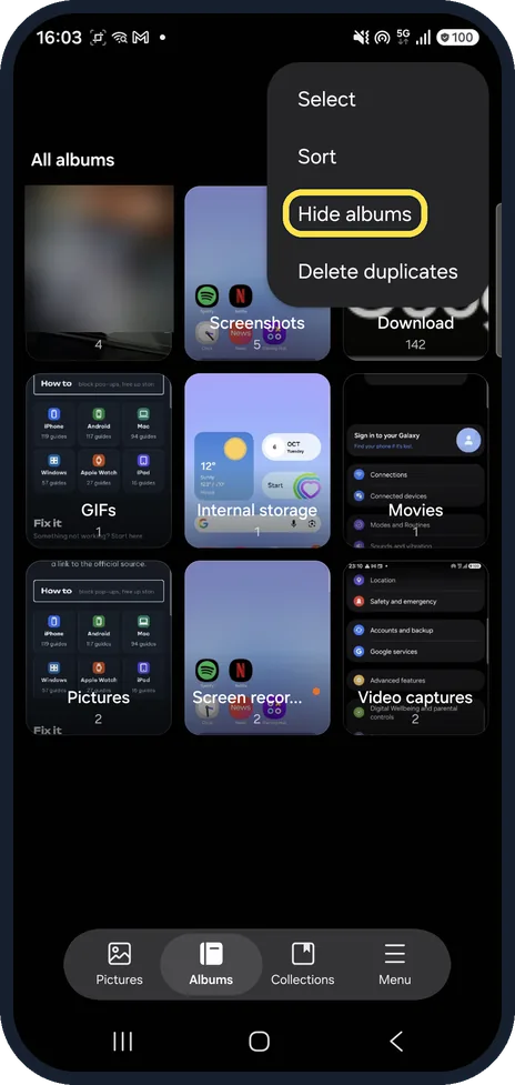 Screenshot from the guide: How to hide albums in Samsung Gallery