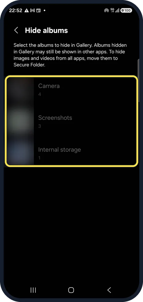 Android screenshot: Choose the albums