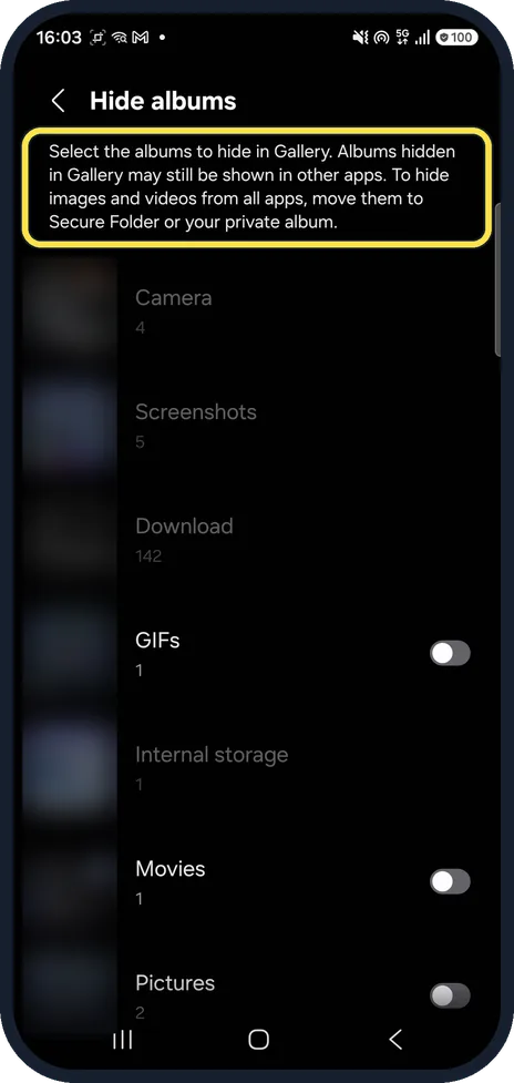 Android screenshot: Know what hiding does