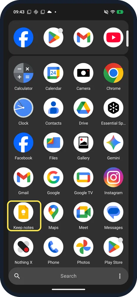 Android screenshot: Open the app drawer