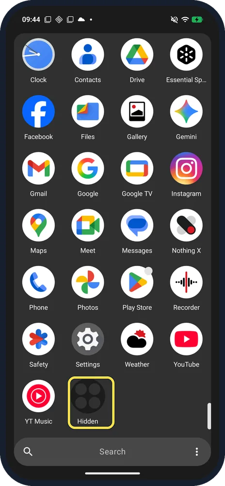 Android screenshot: Find the Hidden folder