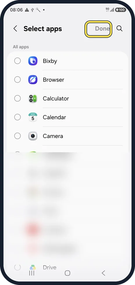 Android screenshot: Tap Done