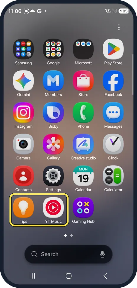 Android screenshot: Check the Apps screen