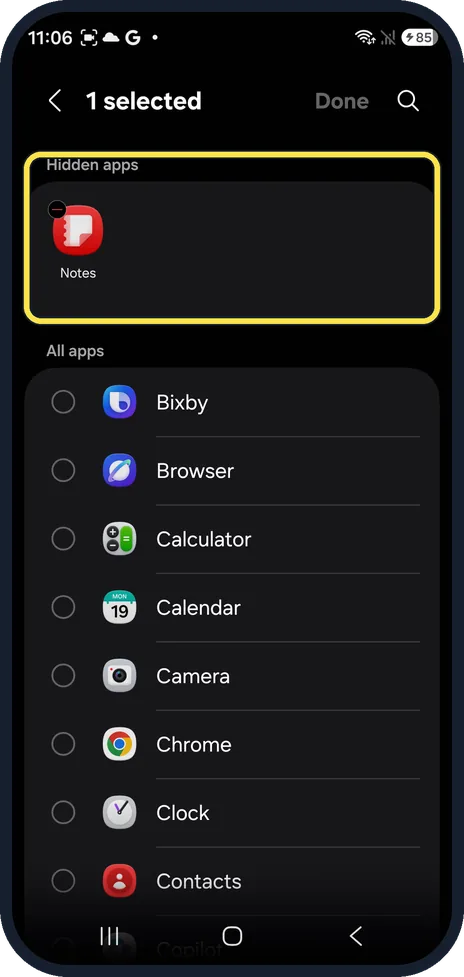 Android screenshot: Show an app again