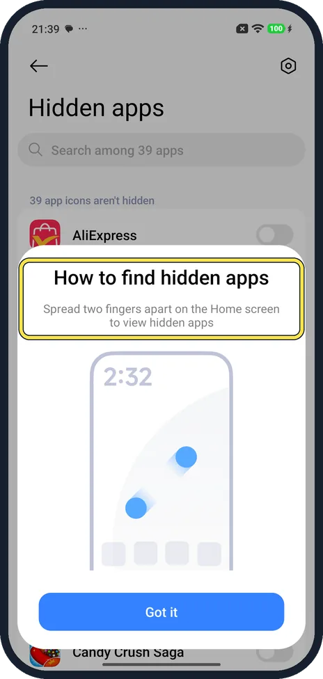 Android screenshot: Read the hint