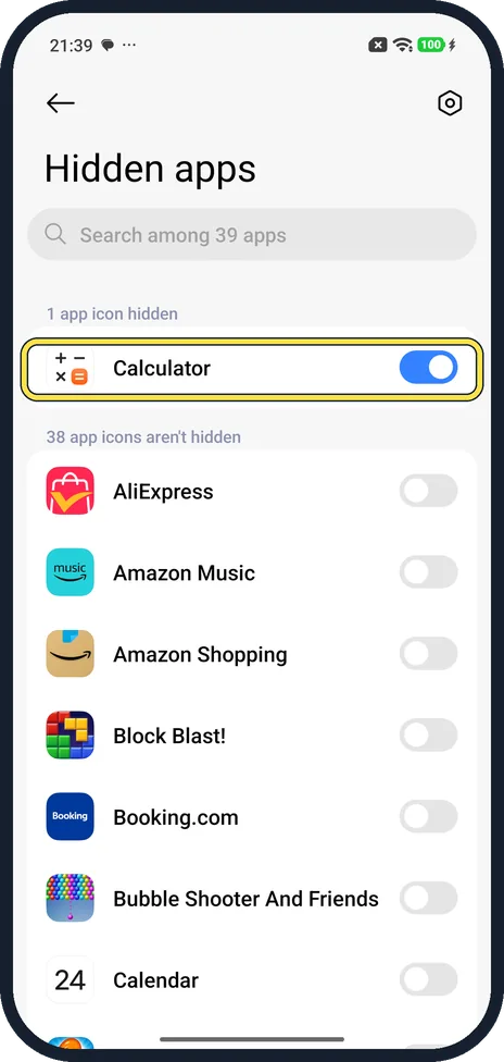 Android screenshot: Turn on the switch next to an app