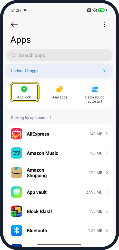 Android screenshot: Or lock the app instead