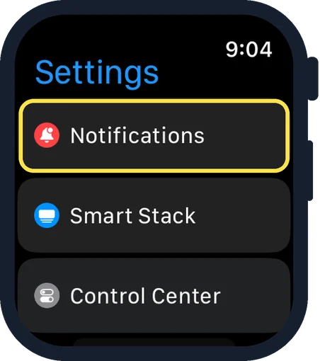 Apple Watch screen: Tap Notifications