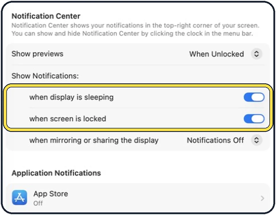 Mac screenshot: Decide about the locked and sleeping screen