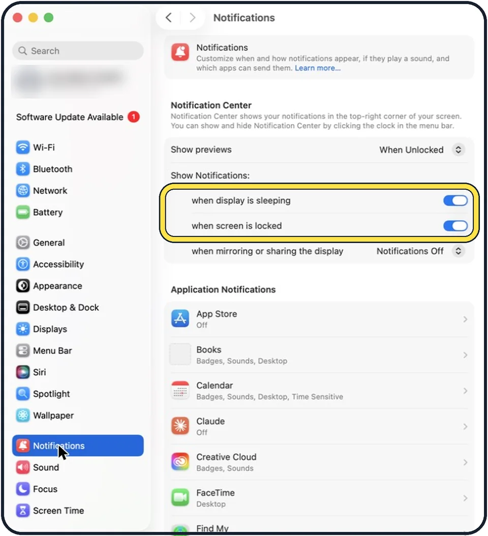 Mac screenshot: Decide about the locked and sleeping screen
