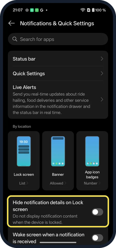 Android screenshot: Hide the details