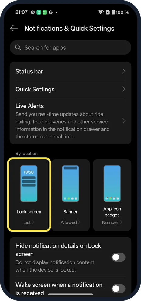 Android screenshot: Or open Lock screen