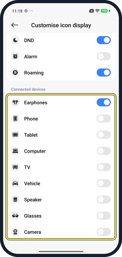 Android screenshot: Connected devices icons