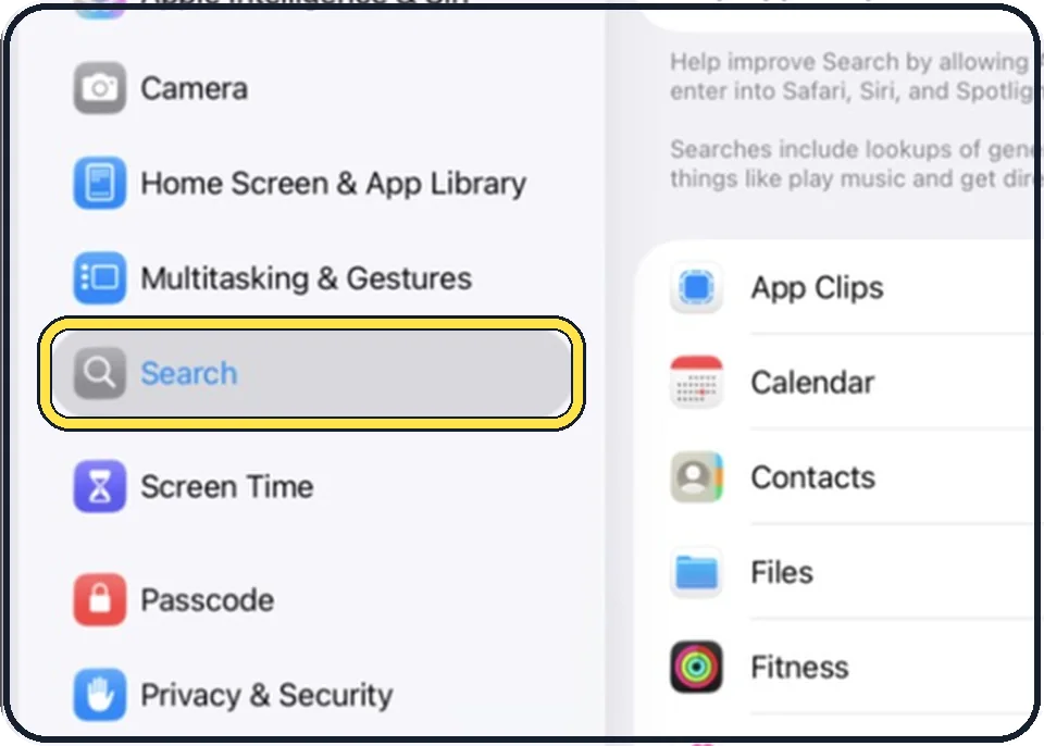 iPad screenshot: Tap Search